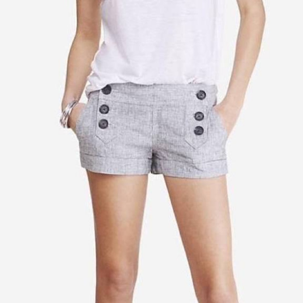 Express button front gray linen sailor shorts sz 4